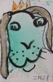 witziger Hase mit Krone Osterhase Original Acrylmalerei Leinwand / Zeichnung - Hase in 30x20 cm