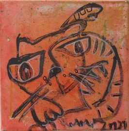 Katze in Original-Malerei auf 30 cm Leinwand, Öl und Acryl - expressive Katze