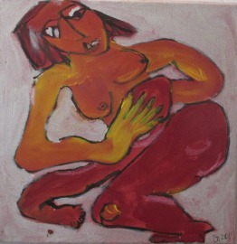 pinker expressiver Akte Original- Malerei auf Leinwand 30x30 cm - rot pinker expressiver Akt