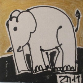 Elefant in schwarz weiss gold 30x30cm Acry auf Leinwand Acrylmalerei - Elefant auf Acryl