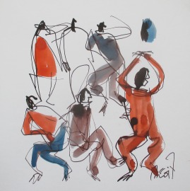 Tanz Original-Malerei auf 30x30 cm Künstlerkarton, Acryltusche