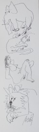 Tiere und Akte in Original-Zeichnung auf 48x15 cm auf Künstlerkarton Acryltusche