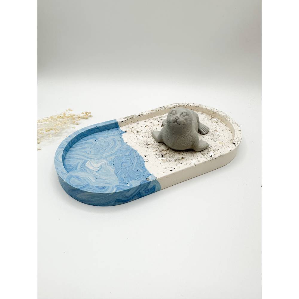 Dekotablett Oval mit Muscheln / Sand 2