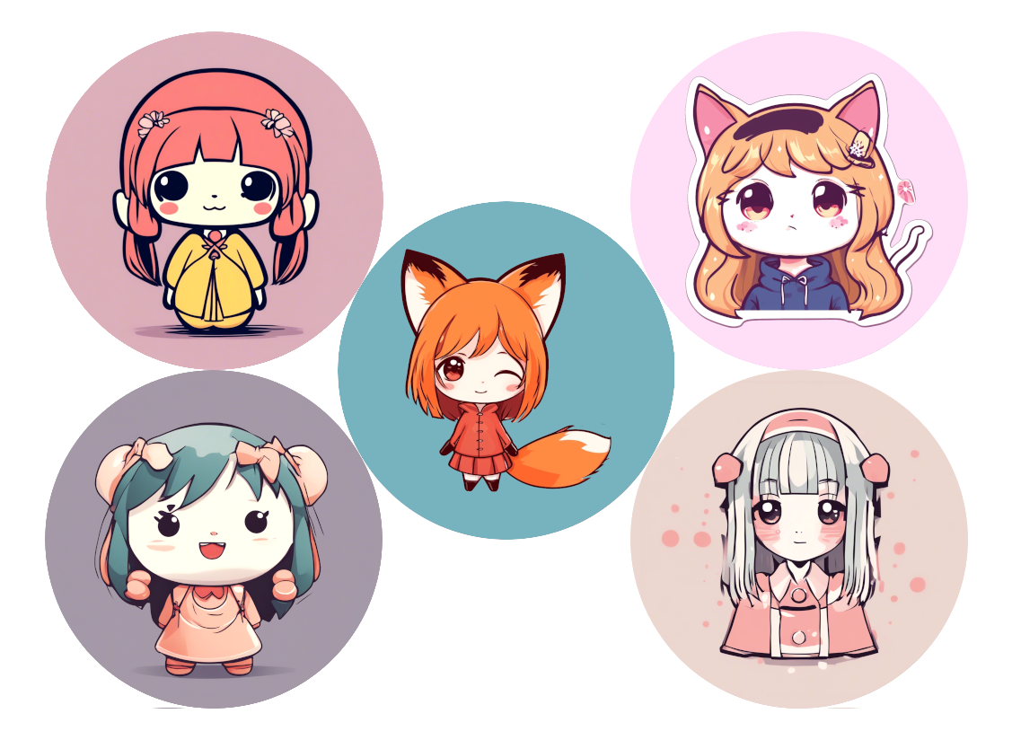 Kawaii Anime Girls Sticker-Set 1 - 3x3cm