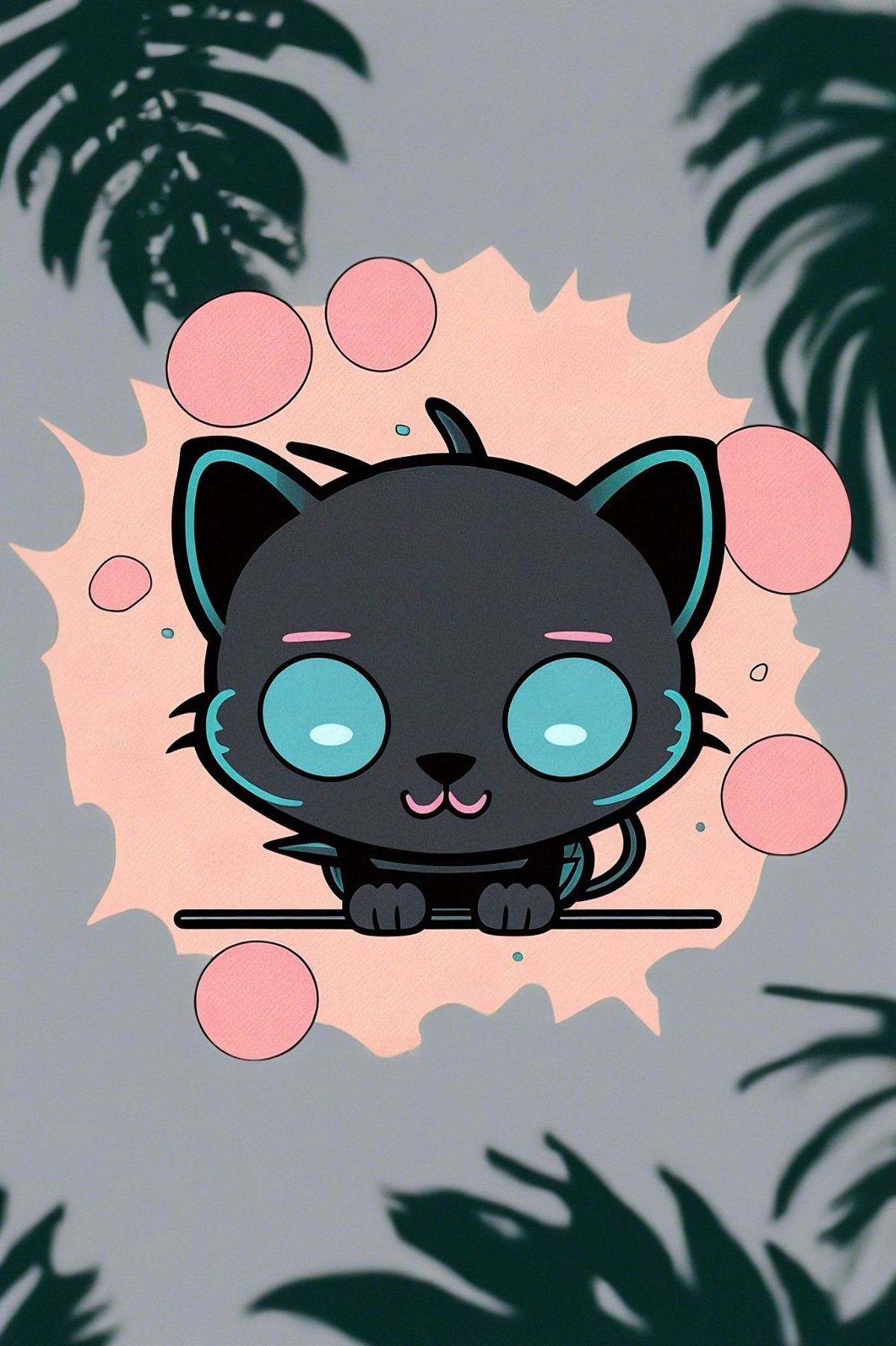 Süßer Chibi Panther mit pinken Blasen im Jungle - Mini Poster - 20x30cm