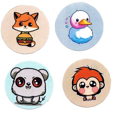 Cute Kawaii Tiere Sticker-Set 1 - Fuchs,Ente, Bär &amp; Affe - 3x3cm Sticker-Set
