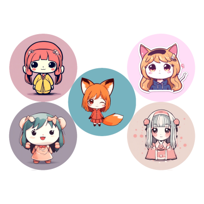 Kawaii Anime Girls Sticker-Set 1 - 3x3cm