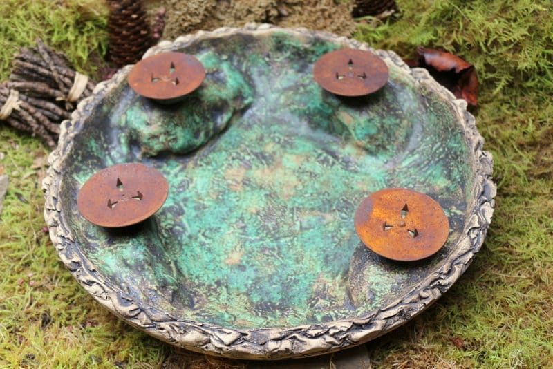 Große Kerzenschale rund grün, Ganzjahres-Dekoschale, Adventsschale Keramik Unikat 4