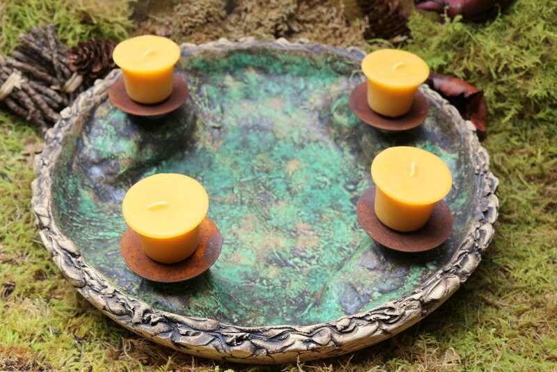 Große Kerzenschale rund grün, Ganzjahres-Dekoschale, Adventsschale Keramik Unikat 7