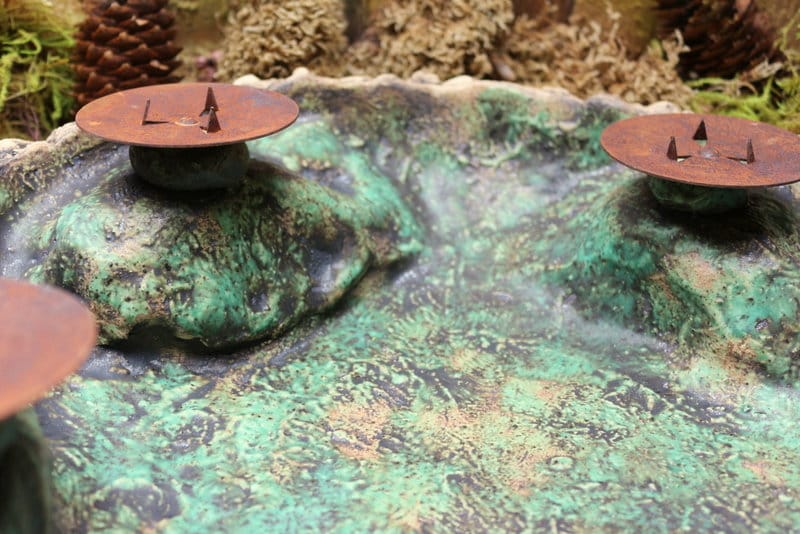 Große Kerzenschale rund grün, Ganzjahres-Dekoschale, Adventsschale Keramik Unikat 5