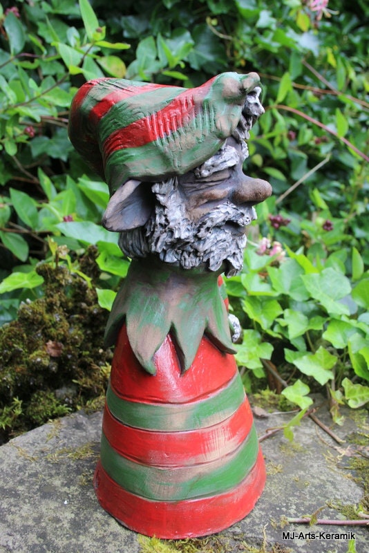 Wichtel Keramik Büste 33cm hoch Gartendeko fairygarden Weihnachtswichtel - Unikat 5