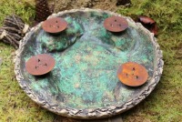 Große Kerzenschale rund grün, Ganzjahres-Dekoschale, Adventsschale Keramik Unikat 4