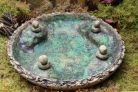 Große Kerzenschale rund grün, Ganzjahres-Dekoschale, Adventsschale Keramik Unikat 6