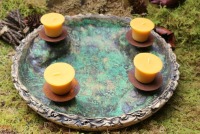 Große Kerzenschale rund grün, Ganzjahres-Dekoschale, Adventsschale Keramik Unikat 7