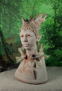 Büste Keramik Skulptur Naturwesen Geweih Gartenfigur - Unikat 5