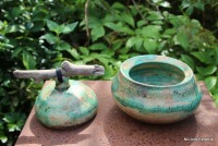 Schmuckdose Keramik moosgrün mit Treibholz Deckeldose Keramikdose - Unikat 4