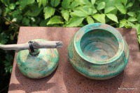 Schmuckdose Keramik moosgrün mit Treibholz Deckeldose Keramikdose - Unikat 3