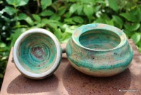 Schmuckdose Keramik moosgrün mit Treibholz Deckeldose Keramikdose - Unikat 5