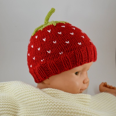 Strick-Mütze Erdbeere für Ihr Baby - Babymütze - Babymützen