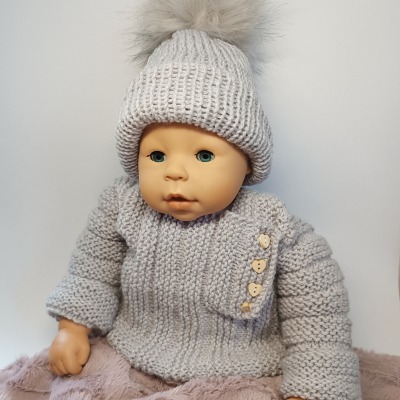 Newborn Set zur Geburt Sweater und Bommelmütze 100 % Baby Merino