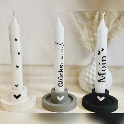 Kerzenhalter rund mit kleinen Herz weiß/schwarz/grau|Geschenk