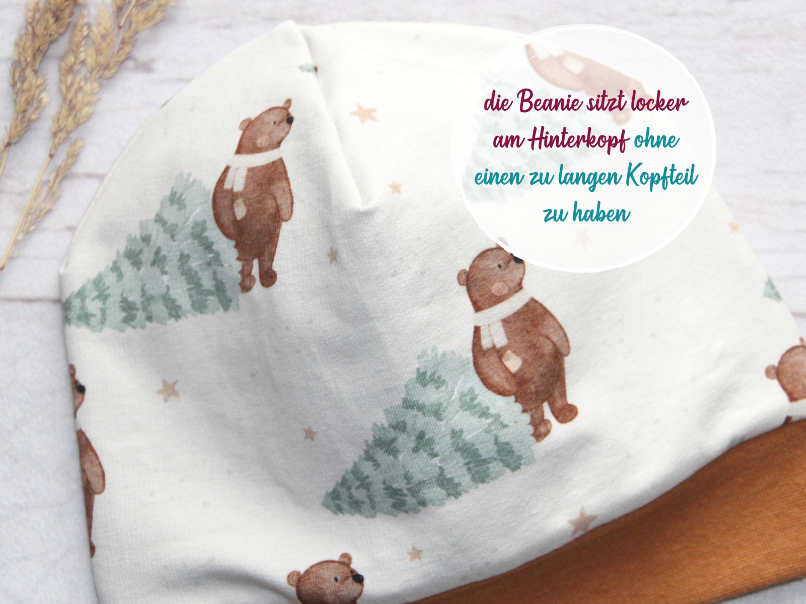 Beanie Mütze mit Bündchen Weihnachtsbär 2