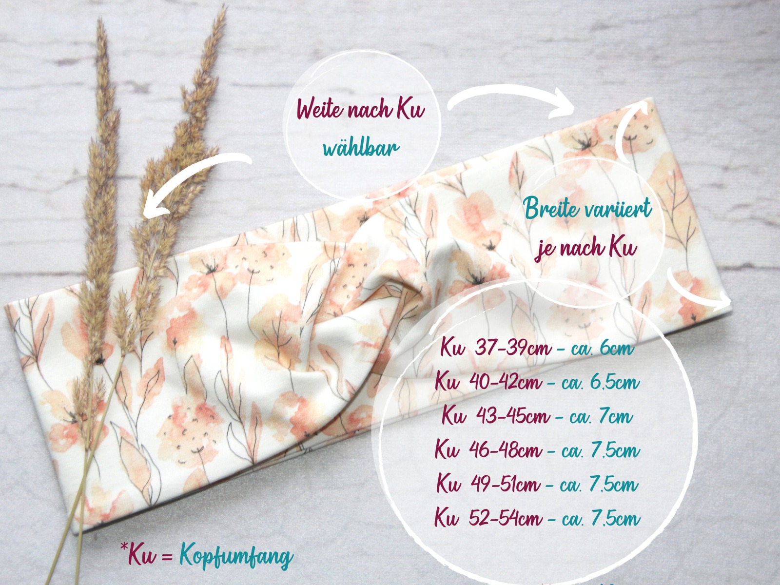 Bandeau Haarband Pfirsichblumen, Ku 49-51cm 4