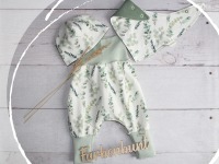 Babyset: Pumphose Mütze Halstuch Eukalyptus