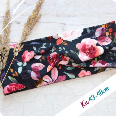 Bandeau Haarband aquarell Blumen, Ku 43-45 und Ku 46-48cm - Stirnband Mädchen | Blumen Haarband