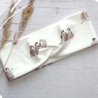 Bandeau Haarband Pinguine - Stirnband Kinder | Jersey Haarband | Baby Stirnband mit Knoten |