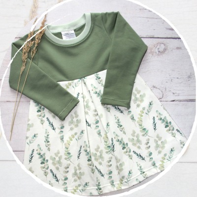 Kleid langarm Eukalyptus - Taufkleid Mädchen | Kinder Kleid Blumennmädchen | Baby Kleid