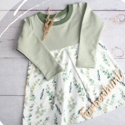 Kleid langarm Eukalyptus - Taufkleid Mädchen | Kinder Kleid für Blumenmädchen | Geburtsttagskleid