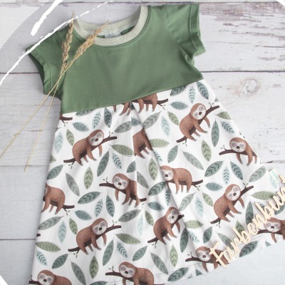 Jerseykleid kurzarm Faultier - Sommerkleid Mädchen | Baby Kleid | Kleid Einschulung | kurzarm Kleid