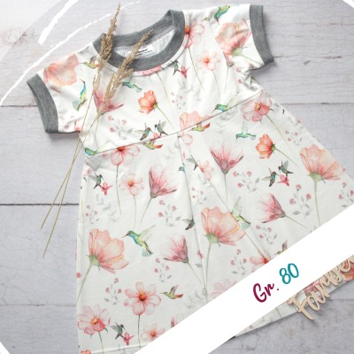 kurzarm Kleid Kolibris, Gr. 80 - Mädchen Kleid Baby | Taufkleid für Mädchen | Kleid
