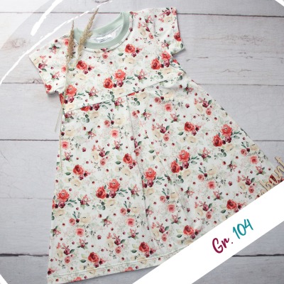 Sommerkleid kurzarm Rosen cremweiß rot - Mädchen Kleid | Jersey Kleid Sommer | Blumenkleid |