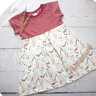 kurzärmliges Jerseykleid für Babys und Kinder Feldmohn - wunderschönes, rosa weißes, handmade