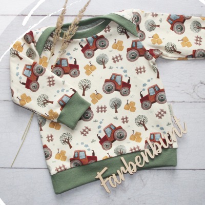 Langarmshirt für Babys und Kinder Traktor - bequemes, beige grünes, handmade Longsleeve aus Jersey