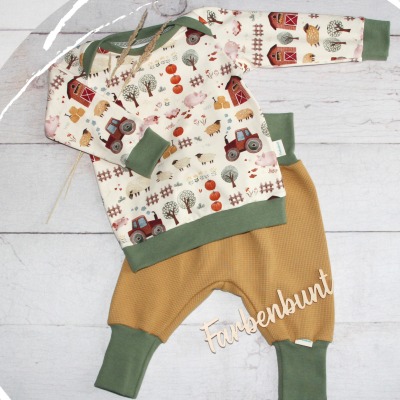 Set: Pumphose und Langarmshirt Bauernhof - Babykleidung Set | Kinder Kleidung mit Trecker | Outfit