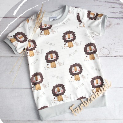 Tshirt mit Bündchen Löwe und Maus - handmade Shirt kurzarm für Kinder | Bio Sommershirt Baby |