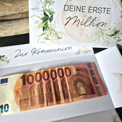 Geldgeschenk zur Kommunion Erste Million - Explosionsbox Geldgeschenk | Geschenk mit Namen |