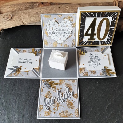 Explosionsbox Goldene Hochzeit - Explosionsbox zum Geburtstag, Geldgeschenk Aufklappkarte