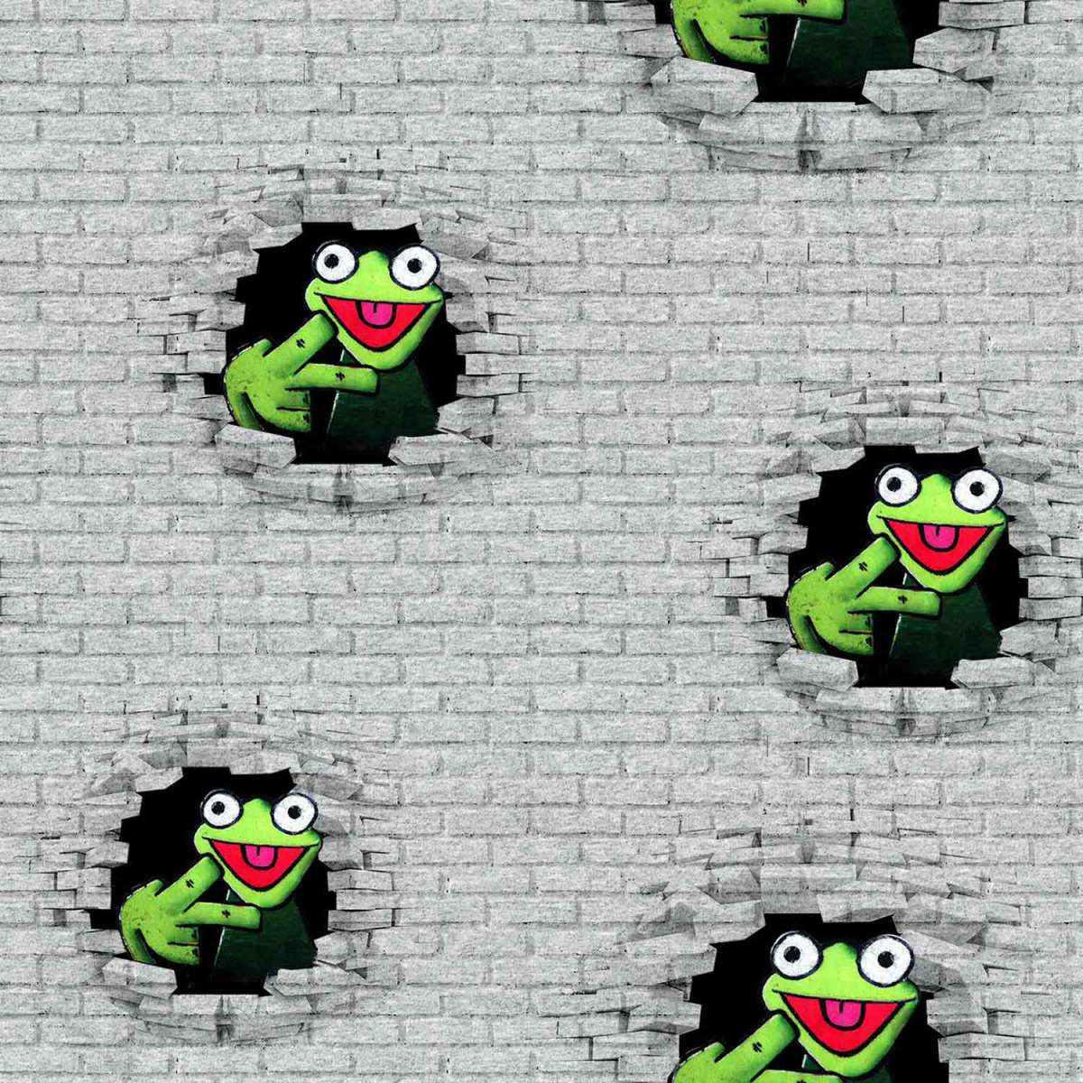 0.5m Sweat Digitaldruck Frosch Frog Mauer, hellgrau grün