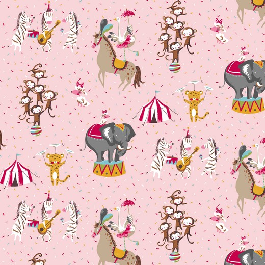05m BW Magic Circus by poppy Elefant Zebra Affen rosa bunt