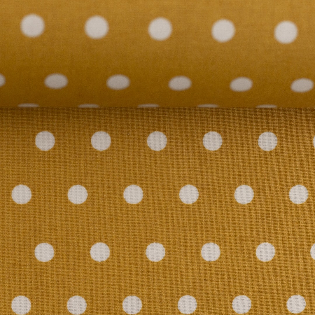 05m Beschichtete Baumwolle Leona Punkte Dots 6mm senf weiß 3