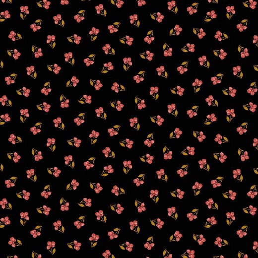 05m BW GOTS Flower Blümchen mit Stiel schwarz rot goldgelb