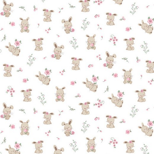 05m BW GOTS Sweet Bunny Kleines Häschen mit Blumen weiß pink hellgrün
