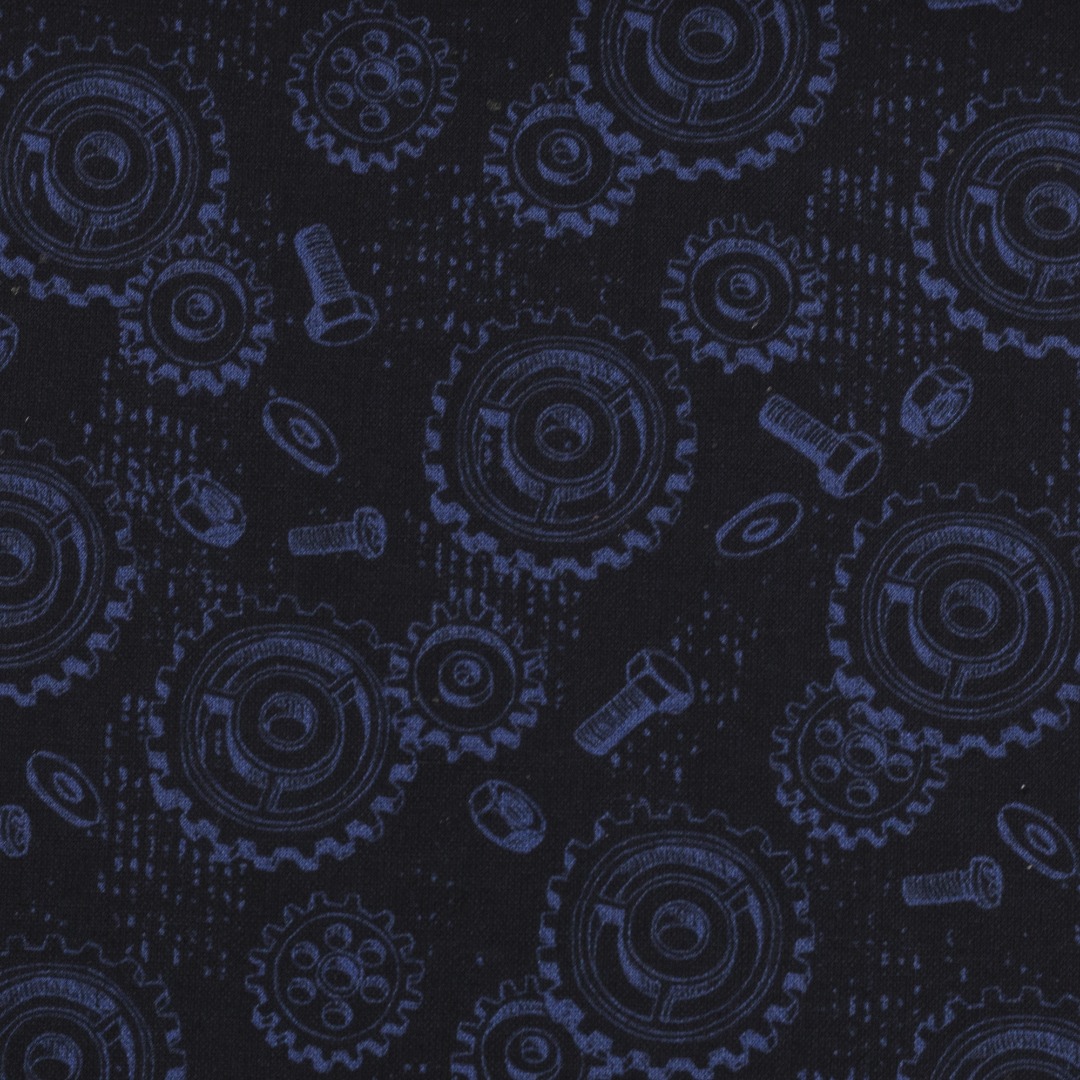 0,5m Baumwolle Happy Metall by Steinbeck Zahnräder, schwarz blau