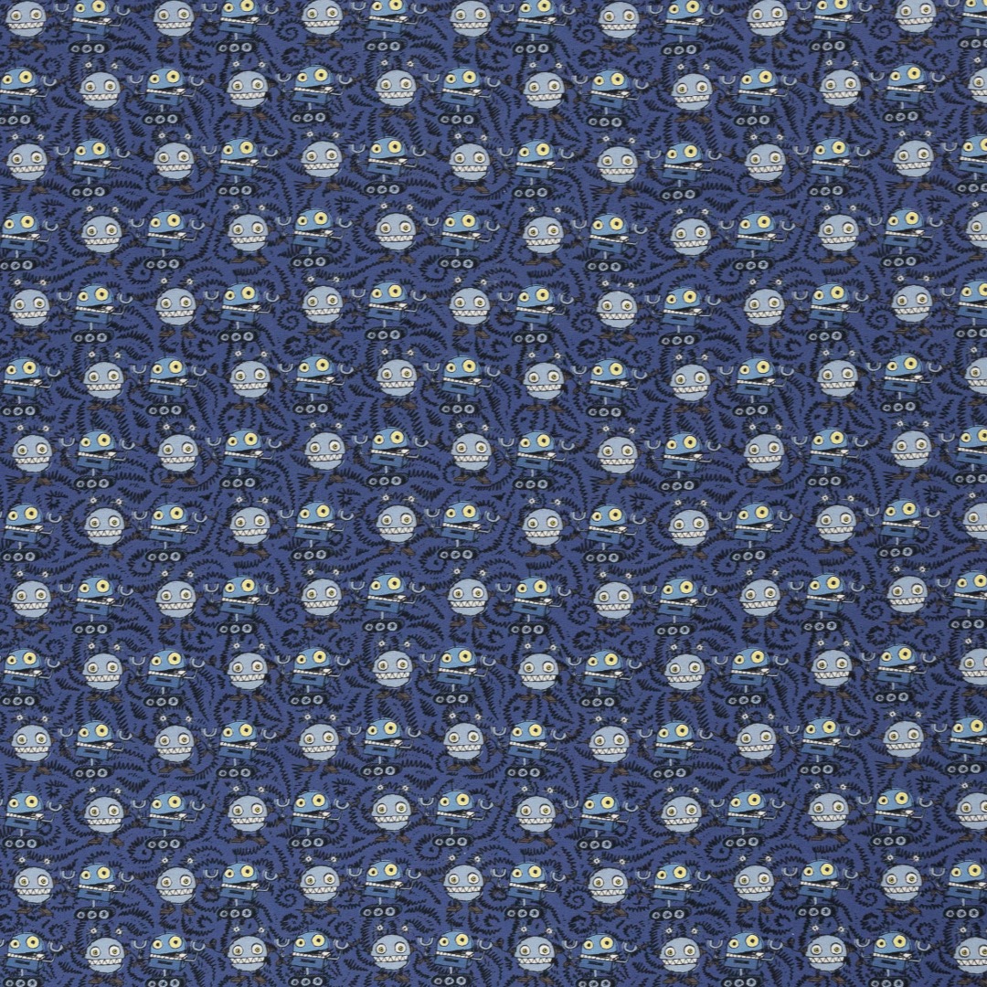 0,5m Baumwolle Happy Metall by Steinbeck Roboter, jeansblau graublau schwarz 2