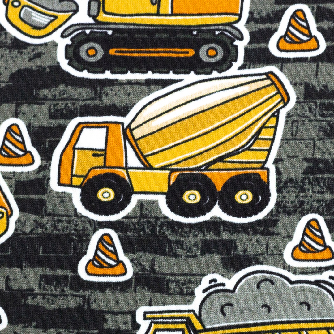 05m Sweat Basel Baustellenfahrzeuge Kipper Betonmischer Mauer grau gelb
