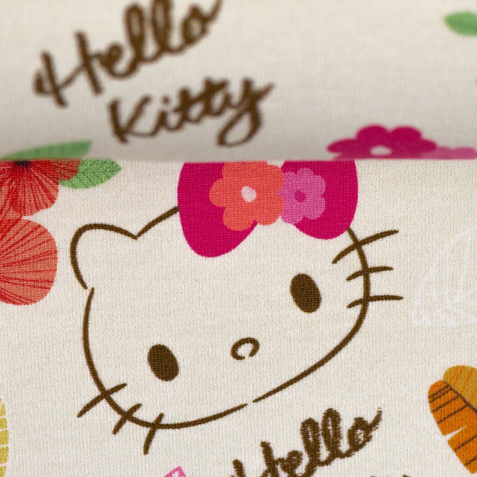 05m Jersey Hello Kitty Flowers Katze Cat creme bunt 4